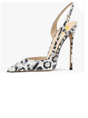 FSJ White Tiger Stripes Women's Pointed Toe D'Orsay High Heel Slingback Pumps